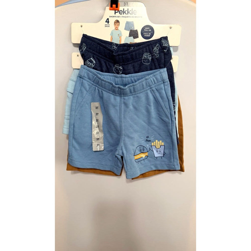 Pekkle Boys 3T 4-Pack Pull-On Cotton Shorts Elastic Waist Drawstring Multi